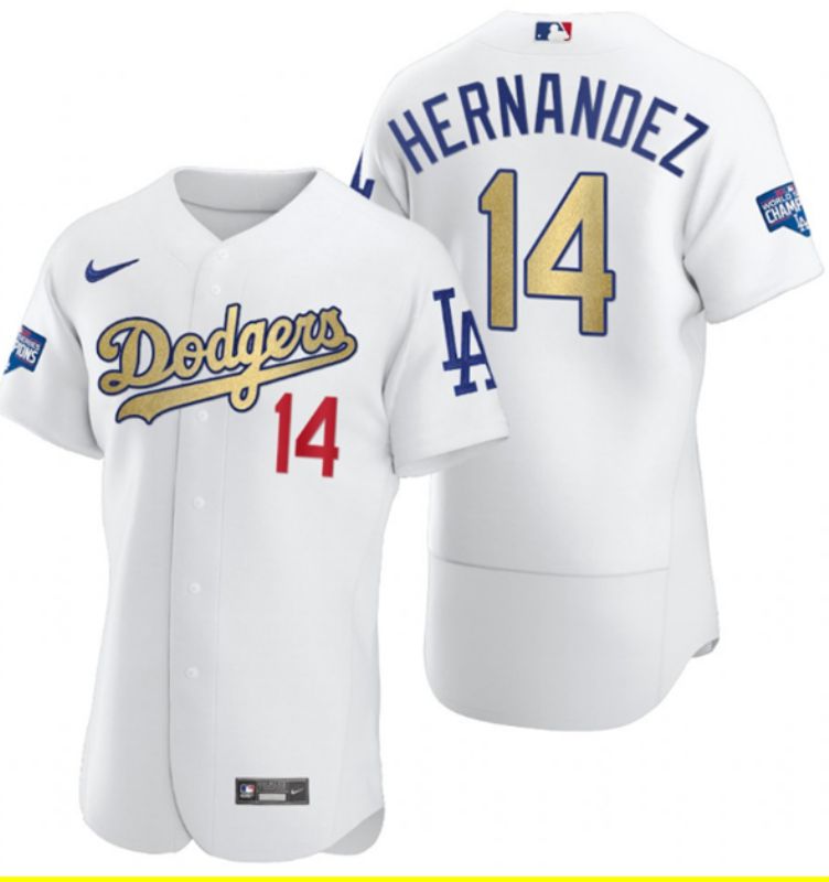 Los Angeles Dodgers 14 Enrique Hernandez Men Nike White Home 2020 World Series Champions Authentic Player MLB Jersey